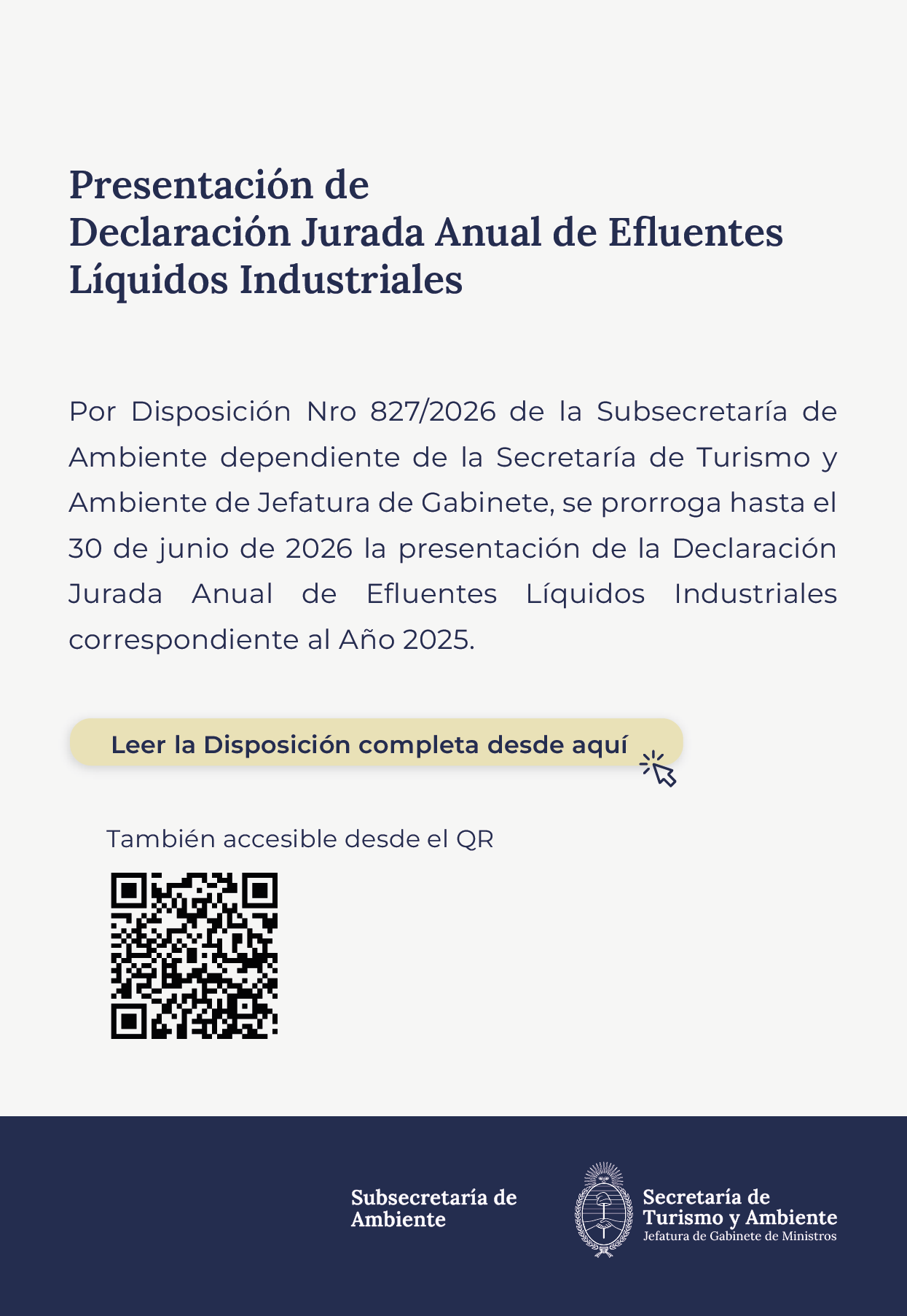 Prórroga Declaración Jurada Anual de Efluentes Líquidos Industriales hasta el 30 de junio de 2026